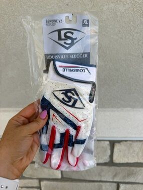 Louisville Slugger Genuine V2 Batting Gloves - White/Navy/Red